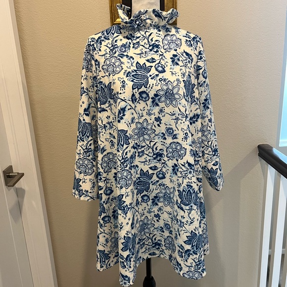 Tuckernuck Daphne Dress Chintz Toile Floral Bow Ruffle Neck Swing Mini LIKE NEW - Picture 2 of 9